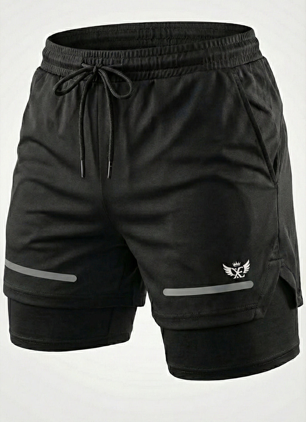 Mens Shorts with 2in1 Compression Liner, Adjustable Waist, Dual Pockets, Reflective Line, Quick-Dry Fabric for Men