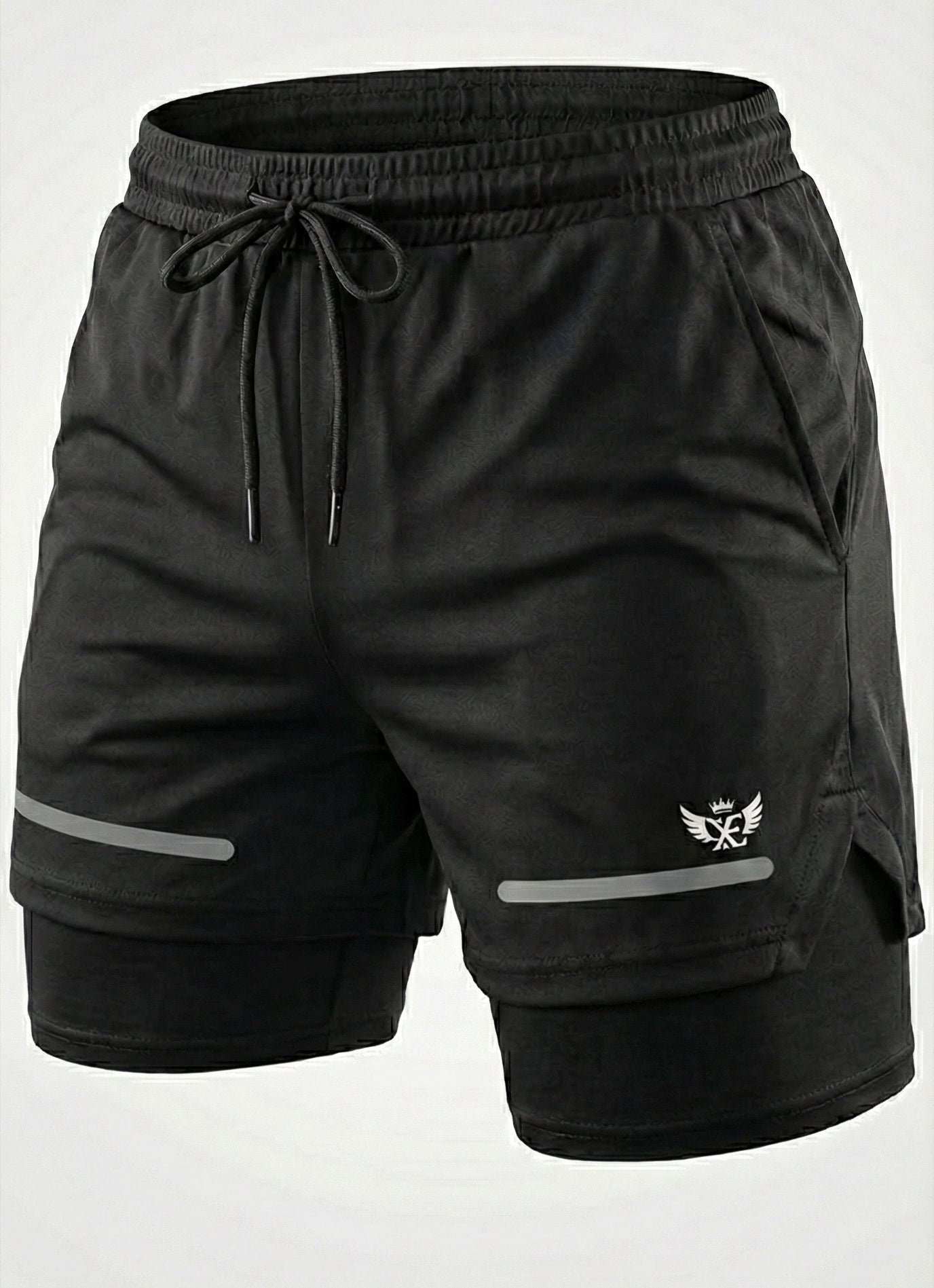 Mens Shorts with 2in1 Compression Liner, Adjustable Waist, Dual Pockets, Reflective Line, Quick-Dry Fabric for Men
