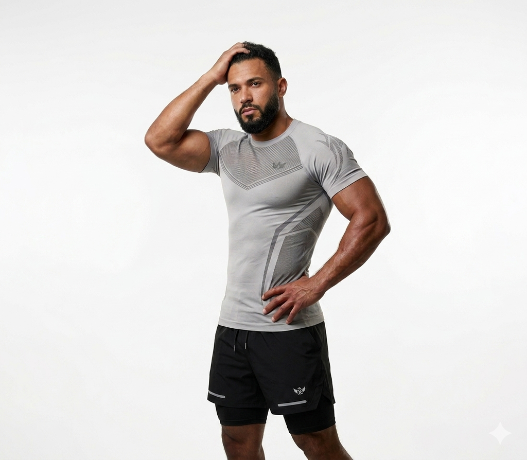 Mens Shorts with 2in1 Compression Liner, Adjustable Waist, Dual Pockets, Reflective Line, Quick-Dry Fabric for Men
