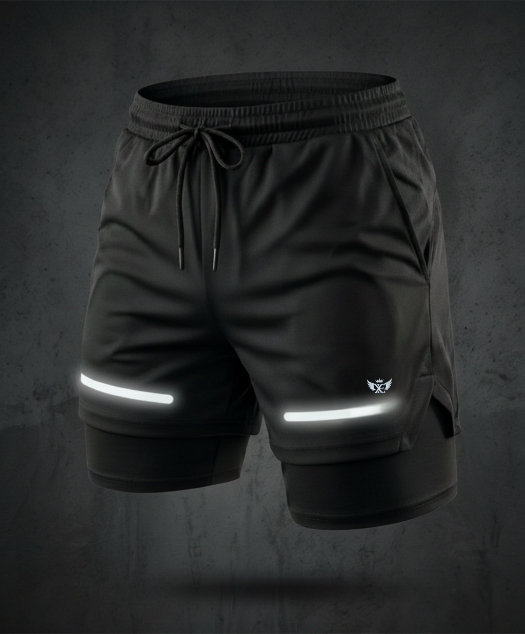 Mens Shorts with 2in1 Compression Liner, Adjustable Waist, Dual Pockets, Reflective Line, Quick-Dry Fabric for Men