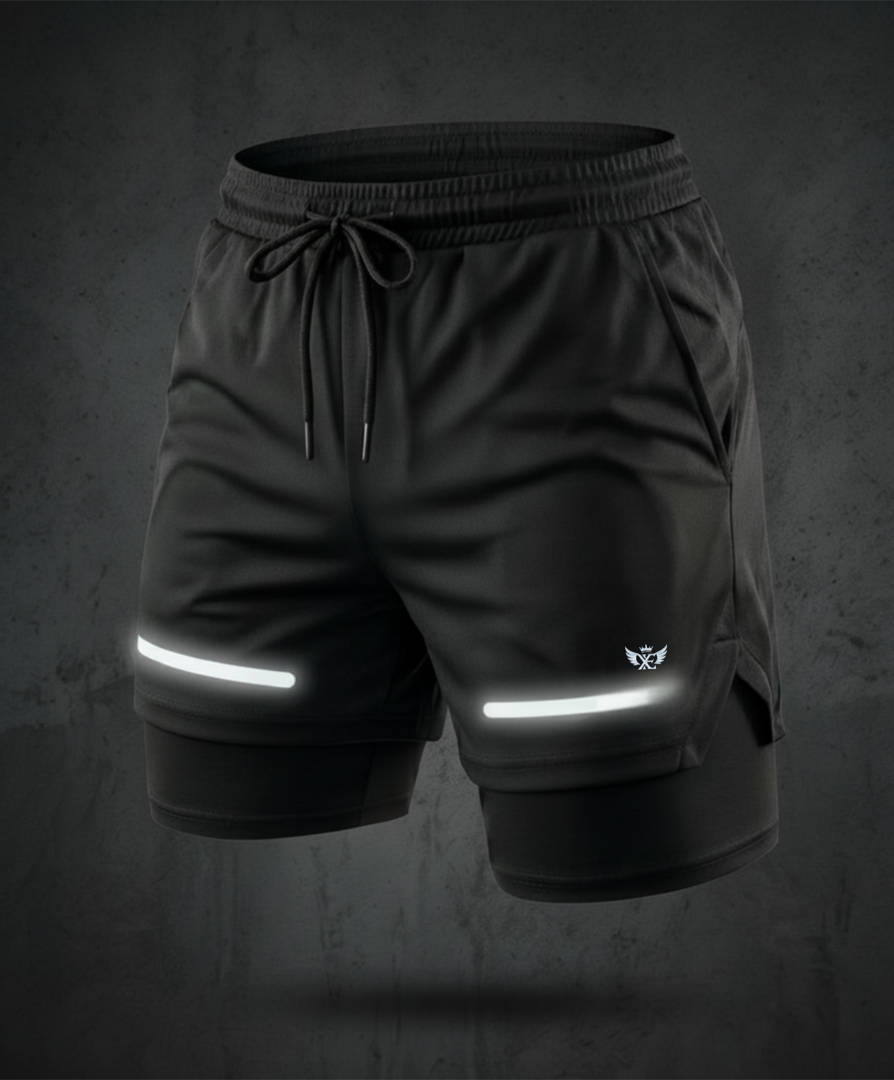 Mens Shorts with 2in1 Compression Liner, Adjustable Waist, Dual Pockets, Reflective Line, Quick-Dry Fabric for Men