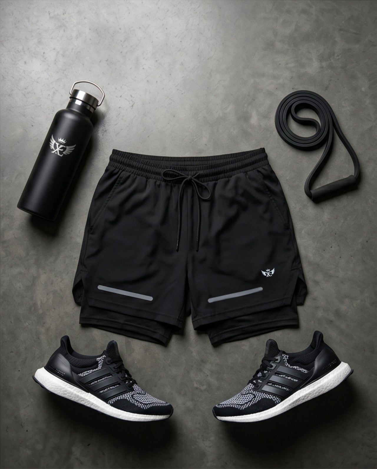 Mens Shorts with 2in1 Compression Liner, Adjustable Waist, Dual Pockets, Reflective Line, Quick-Dry Fabric for Men