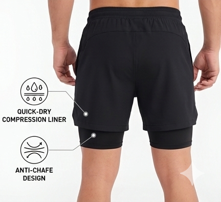 XIMERIK Men’s 2-in-1 Gym Shorts with Compression Liner, Quick-Dry Athletic Running Shorts for Men, Training, Workout, Fitness